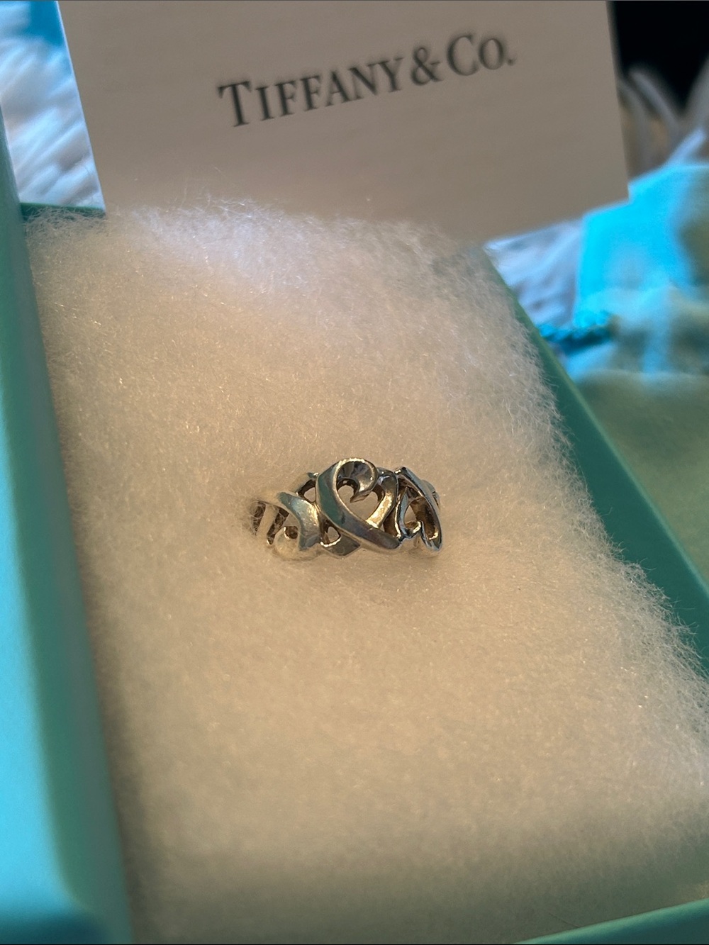 Tiffany & Co. Silver Linked Heart Ring - Silver size 4.75